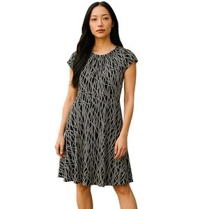 Michael Kors Fit Flare MIDI Dress Medium Wedding   Vacation Party Office Black